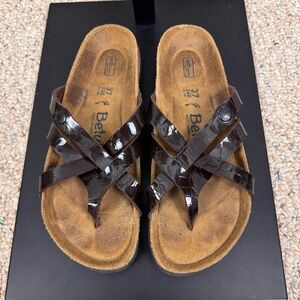Betula by Birkenstock Vinja Croc Embossed Dark Brown Straps Size 37 6/6.5